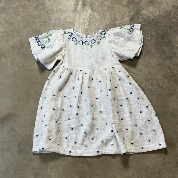 Stella McCartney Kids Girls Dress Sz 8 White Tiny Flowers Embroidery Gauze